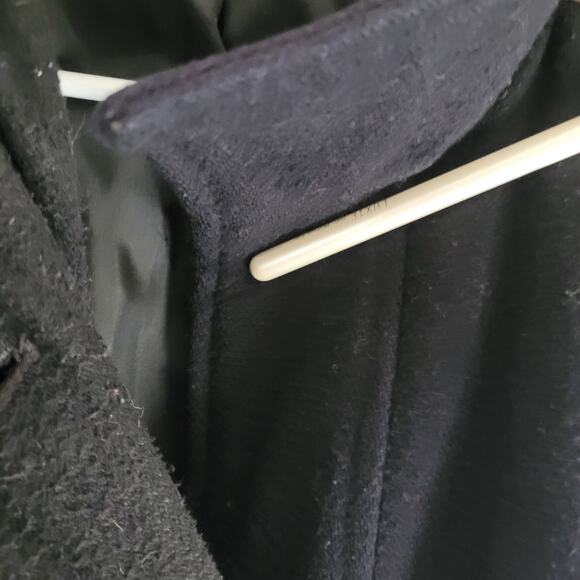 Vntg Othello Pelle Korea Wool Leather Trim Coat M Navy Black Old Money Heritage - Picture 10 of 11